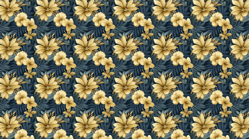 Papier peint floral doré Fleurs tropicales aux tonalités dorées sur fond bleu marine