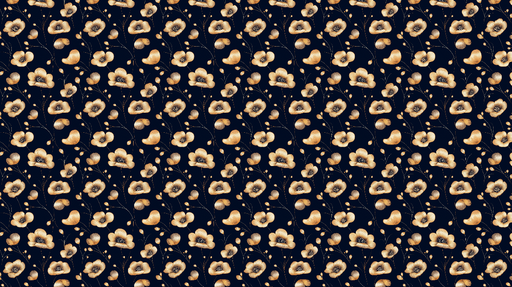 Papier peint floral doré Jolies fleurs sur fond bleu nuit