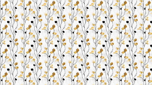 Papier peint floral doré Motif de branches noires avec des feuilles dorées sur fond clair