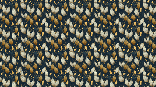 Papier peint floral doré Motif de feuilles blanches et dorées sur fond bleu marine