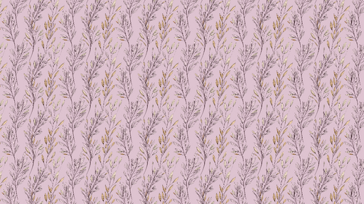 Papier peint floral doré Motif de feuilles sur fond rose délicat