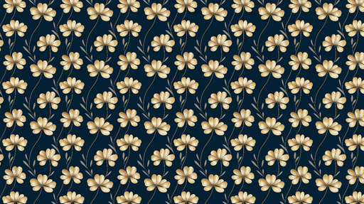 Papier peint floral doré Motif de fleurs dorées sur fond bleu marine