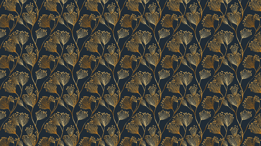 Papier peint floral doré Motif délicat de fleurs sur fond bleu nuit