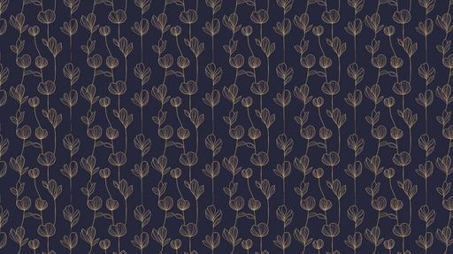 Papier peint floral doré Motif élégant de fleurs et feuilles sur fond bleu nuit