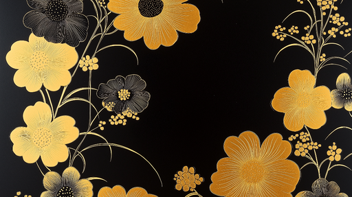 Papier peint floral doré Motif floral éclatant sur fond noir