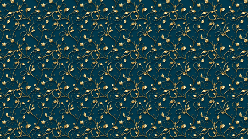 Papier peint floral doré Motifs de feuilles sur fond bleu marine