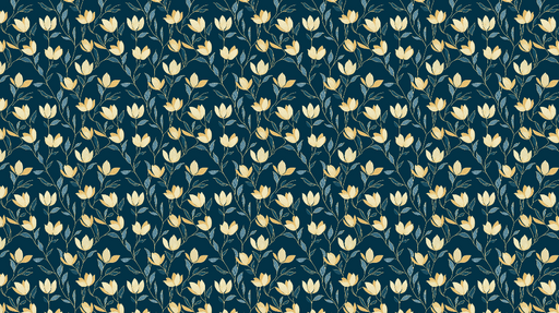 Papier peint floral doré Motifs de fleurs délicates sur fond bleu nuit