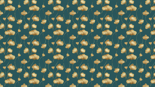 Papier peint floral doré Motifs de fleurs dorées sur fond bleu-vert
