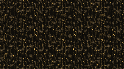 Papier peint floral doré Motifs de fleurs et tiges sur fond noir