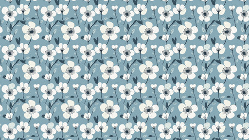 Papier peint floral Douces fleurs blanches sur fond bleu