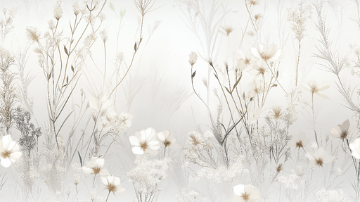 Papier peint floral doux Un champ de fleurs blanches et beige sur fond délicat