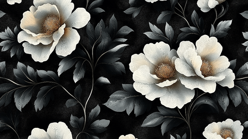 Papier peint floral Éclat blanc sur fond noir
