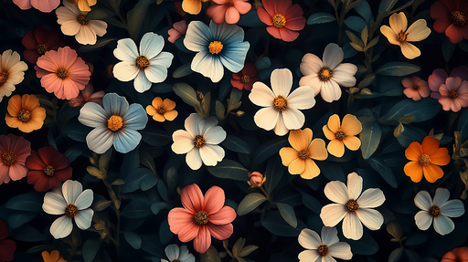 Papier peint floral Éclat de couleurs sur fond sombre