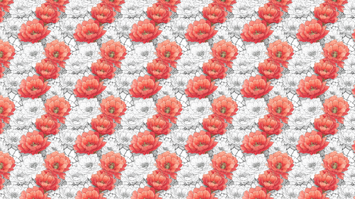 Papier peint floral éclatant Fleurs rouges et blanches sur fond texturé