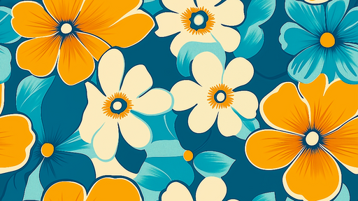 Papier peint floral éclatant Motif coloré avec de grandes fleurs jaunes et bleues