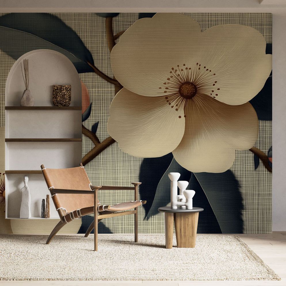 Papier peint floral | Élégance des fleurs crémeuses sur fond texturé ...