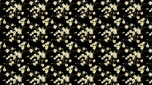 Papier peint floral élégant Fleurs blanches sur fond noir