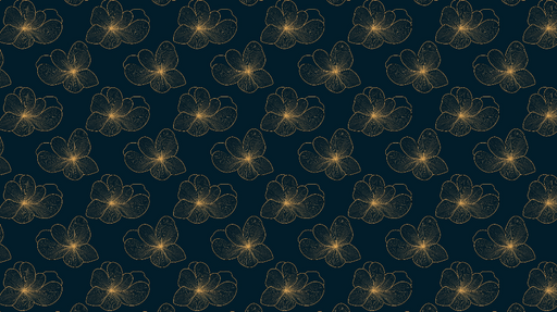 Papier peint floral élégant Fleurs délicates dorées sur fond bleu nuit