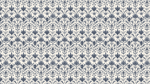 Papier peint floral élégant Motif classique de fleurs en bleu sur fond crème