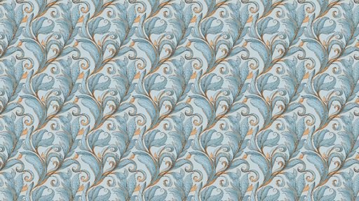 Papier peint floral élégant Motif de feuilles bleu ciel et doré avec des spirales délicates