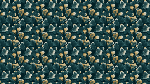 Papier peint floral élégant Motif de feuilles de ginkgo avec touches dorées sur fond sombre