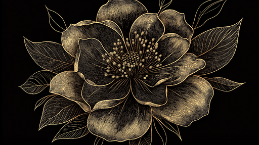 Papier peint floral Élégant motif de fleurs dorées sur fond noir