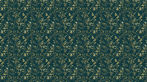 Papier peint floral élégant Motif de fleurs dorées sur fond vert profond