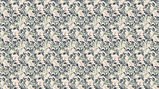 Papier peint floral élégant Motifs de feuilles vertes et noires sur fond rose pâle