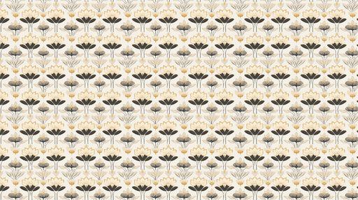 Papier peint floral élégant Motifs de fleurs stylisées en noir, or et crème