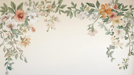 Papier peint floral Élégantes fleurs aux teintes pastel et feuillage délicat