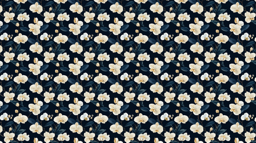 Papier peint floral Élégantes fleurs blanches sur fond noir