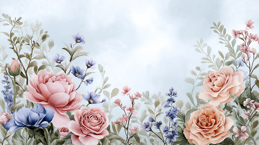 Papier peint floral Élégantes roses et fleurs pastel sur fond doux