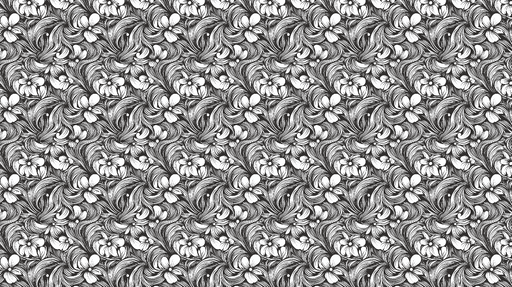 Papier peint floral en noir et blanc Motifs élégants de fleurs et de volutes