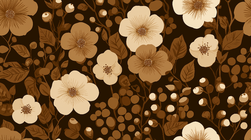 Papier peint floral en tons terreux Motifs de fleurs et baies sur fond brun