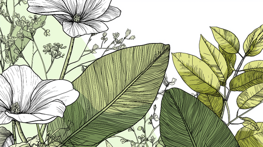 Papier peint floral et feuillu Motifs délicats de fleurs et de feuilles vertes