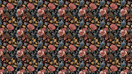 Papier peint floral et ornithologique Motif de fleurs et oiseaux sur fond noir