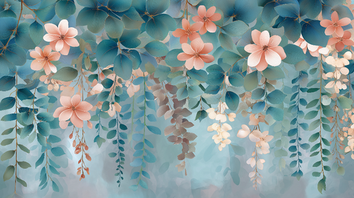 Papier peint floral exotique Fleurs délicates et feuillage luxuriant sur fond apaisant