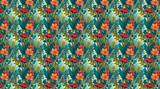 Papier peint floral exotique Motif de fleurs et feuillages luxuriants