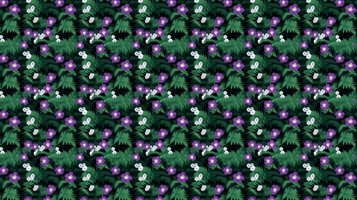 Papier peint floral exotique Un mélange vibrant de fleurs violettes et de fougères verdoyantes