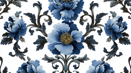 Papier peint floral Fleur bleue sur fond blanc
