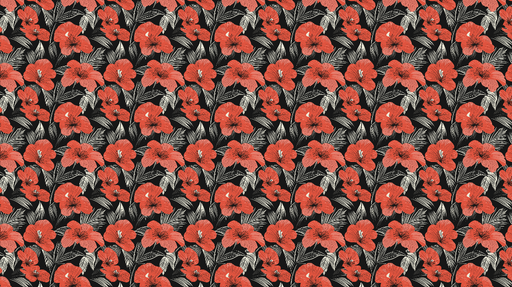 Papier peint floral Fleur d'hibiscus corail sur fond noir