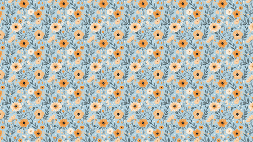 Papier peint floral Fleurs aux teintes douces sur fond bleu