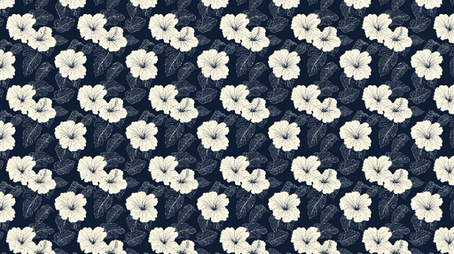 Papier peint floral Fleurs blanches et feuillage sur fond navy
