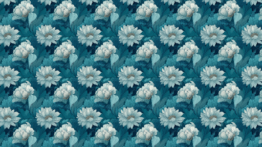 Papier peint floral Fleurs blanches et feuillage turquoise sur fond bleu