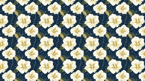 Papier peint floral Fleurs blanches et feuilles sur fond bleu nuit