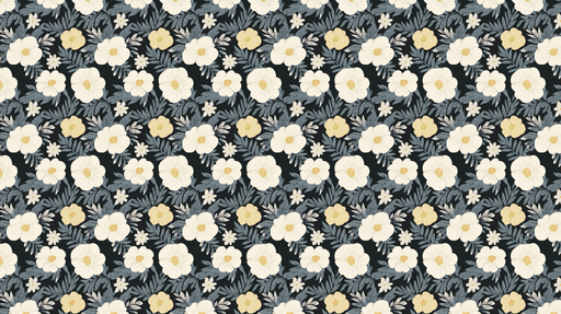 Papier peint floral Fleurs blanches et jaunes sur fond sombre