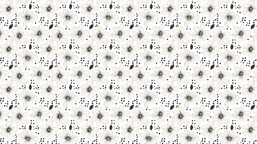 Papier peint floral Fleurs blanches et motifs graphiques noirs