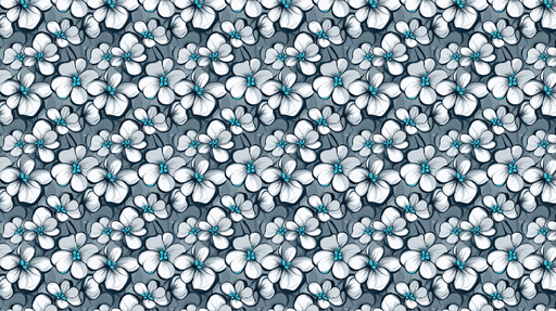 Papier peint floral Fleurs blanches et touches turquoise sur fond gris