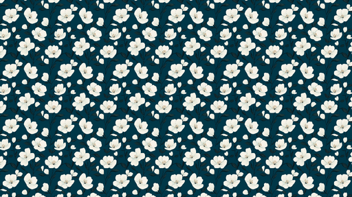 Papier peint floral Fleurs blanches sur fond bleu nuit
