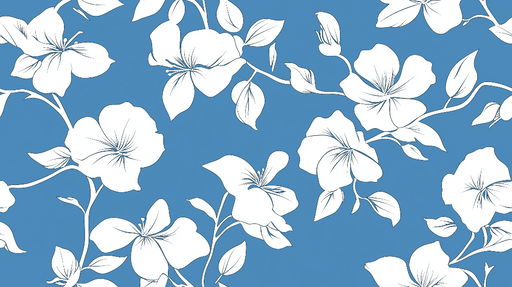 Papier peint floral avec fleurs blanches sur fond bleu pour décoration murale élégante.